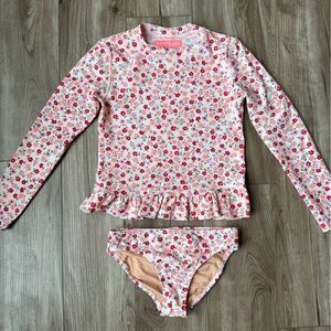 CREWCUTS girls Sz 8 swimsuit LS rashguard with ruffle and bikini bottoms Floral